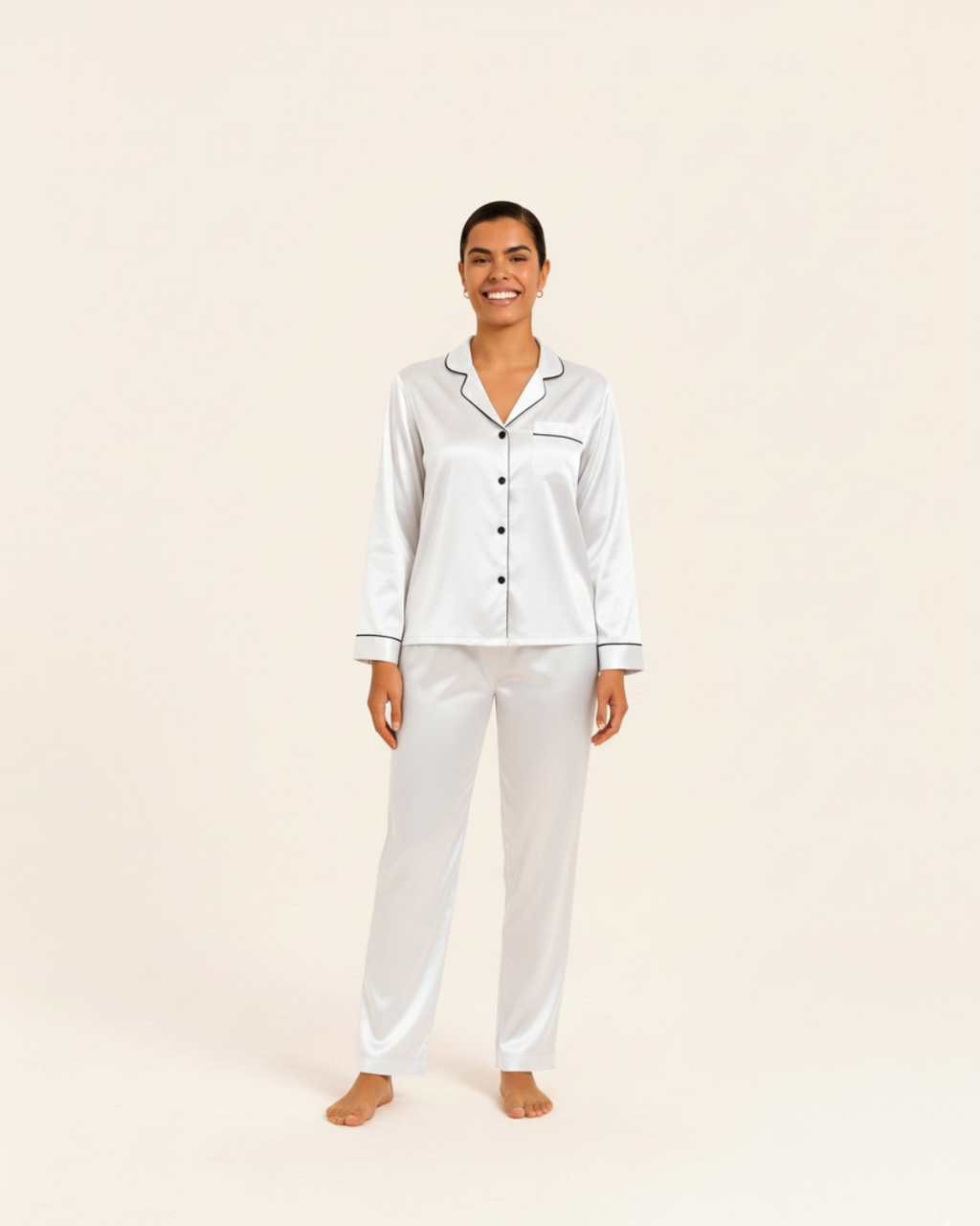 Women's Basic Solid Satin Pajama Set