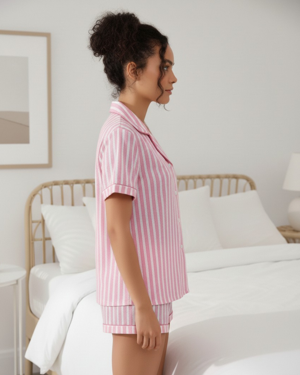 Women's Stripe Short Pajamas - Shortsleeve Collar Shirt with Matching Shorts