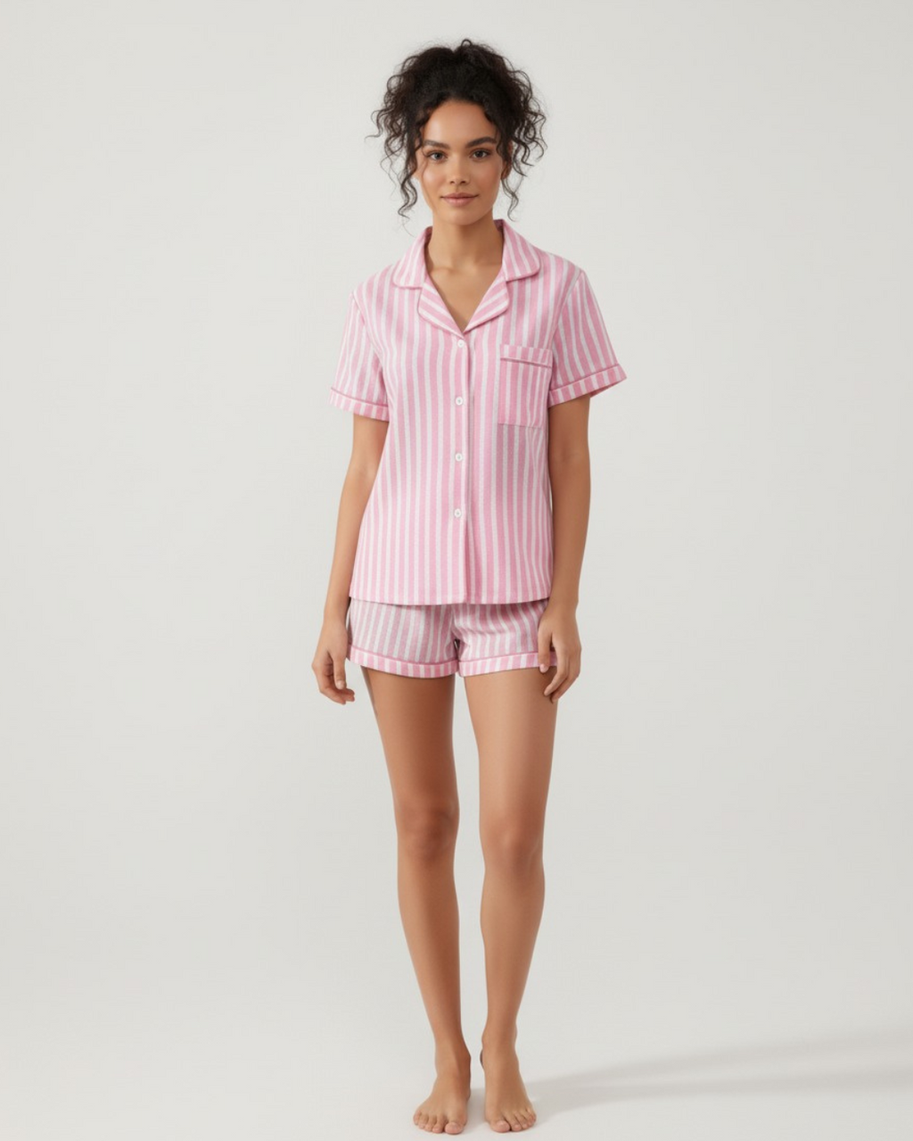 Women's Stripe Short Pajamas - Shortsleeve Collar Shirt with Matching Shorts