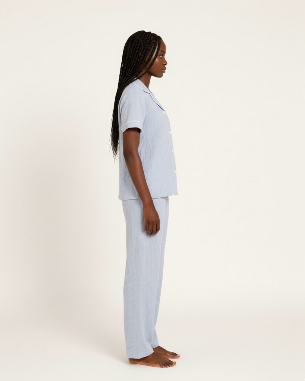 Women's Blue Shortsleeve Pajama - Button Up Shirt With Matching Pants Sleepwear
