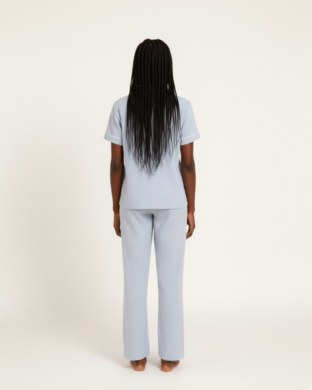 Women's Blue Shortsleeve Pajama - Button Up Shirt With Matching Pants Sleepwear