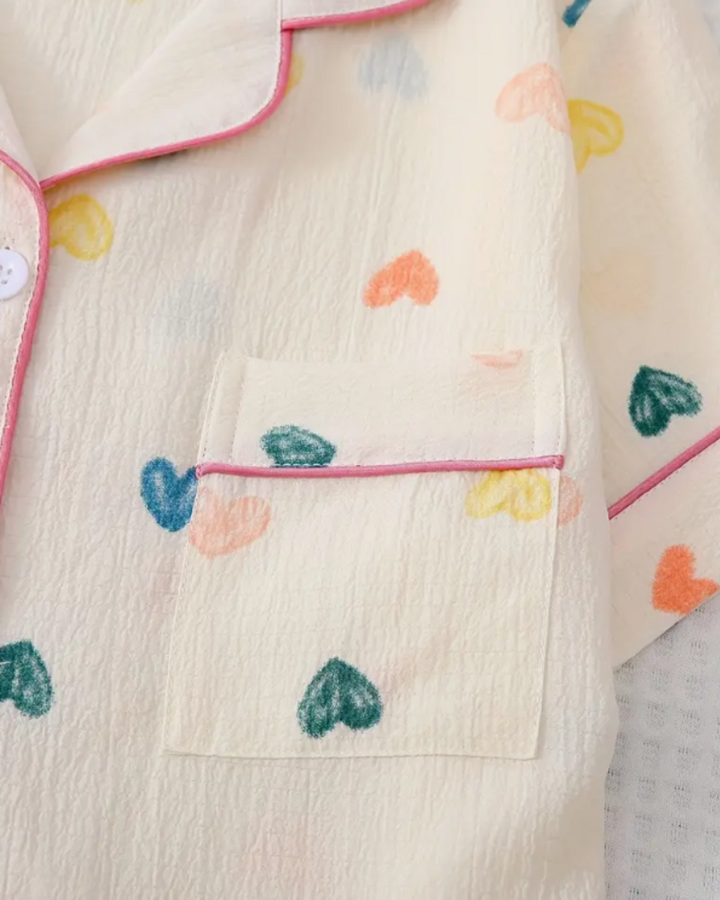 Women’s Short Pyjamas with Bow - Heart Print Short sleeve button down with matching shorts