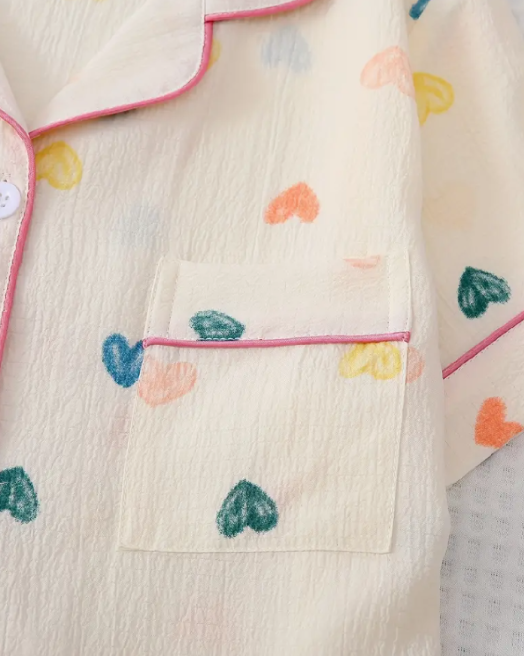 Women’s Short Pyjamas with Bow - Heart Print Short sleeve button down with matching shorts