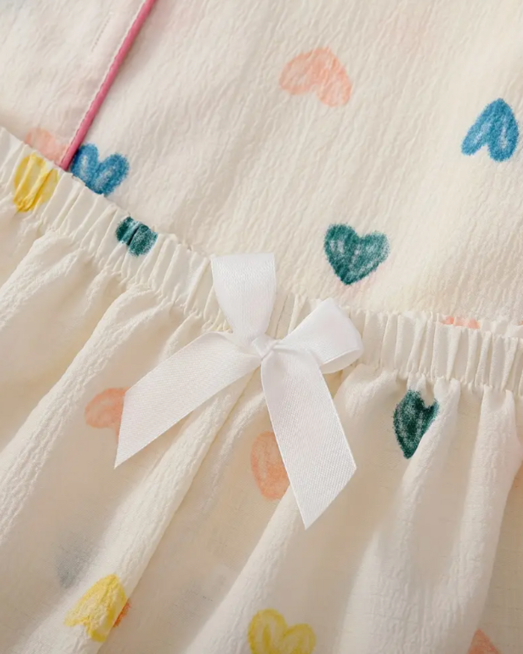 Women’s Short Pyjamas with Bow - Heart Print Short sleeve button down with matching shorts