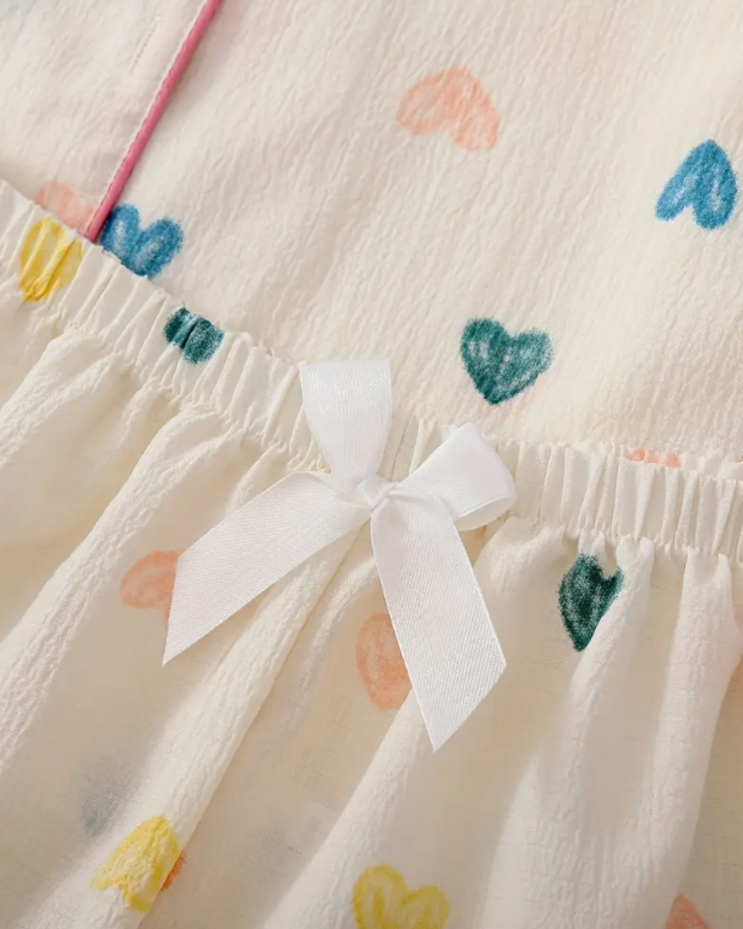 Women’s Short Pyjamas with Bow - Heart Print Short sleeve button down with matching shorts