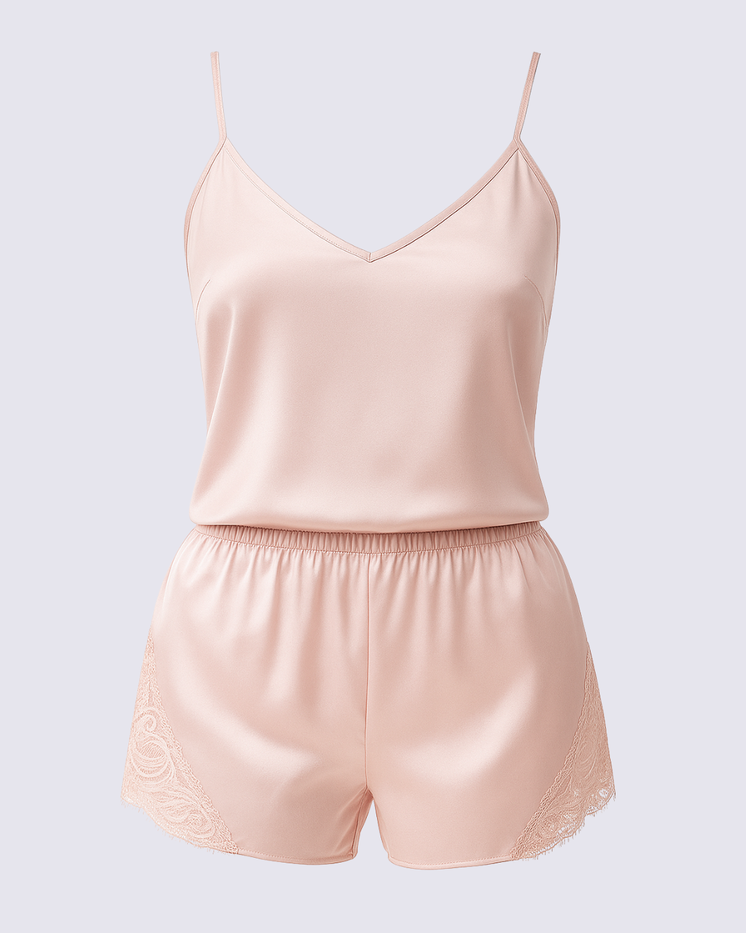 Women's Elegant Simple Comfort Satin Contrast Lace Pajama Set