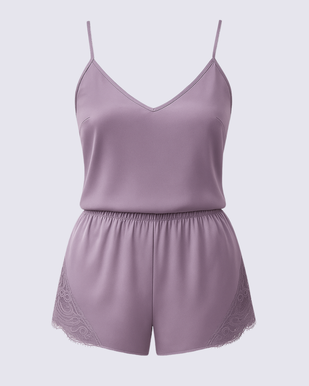 Women's Elegant Simple Comfort Satin Contrast Lace Pajama Set