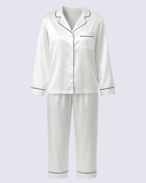 Women's Basic Solid Satin Pajama Set