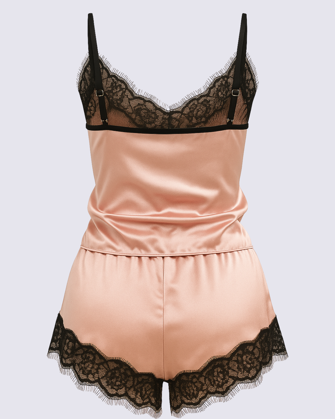 Women's Pink Comfort Satin Lace Sleeveless Pajama
