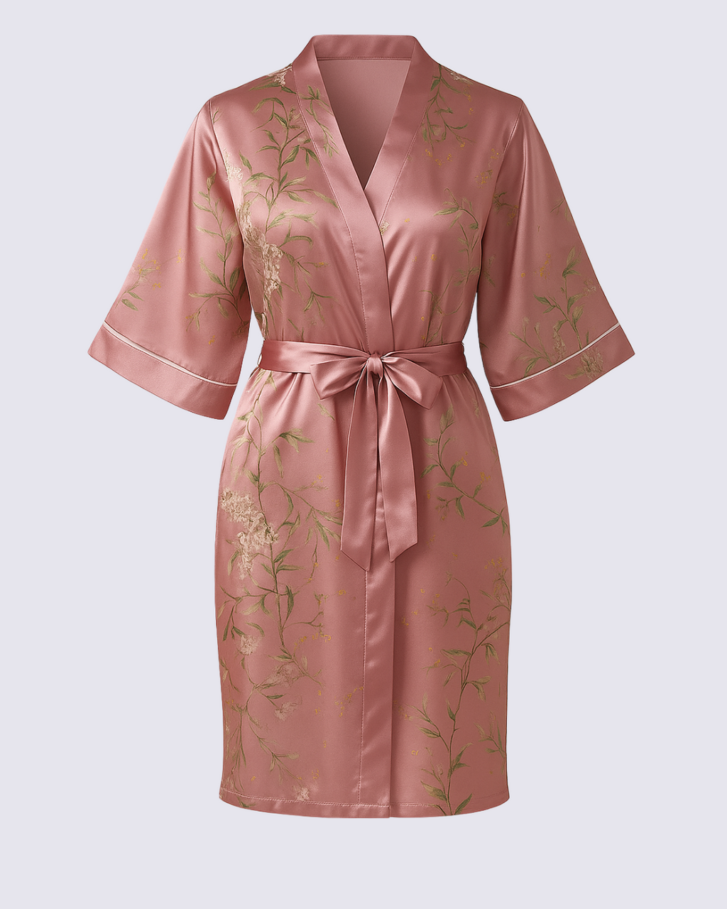 Women's Pink Elegant Floral Print Satin Robe kimono