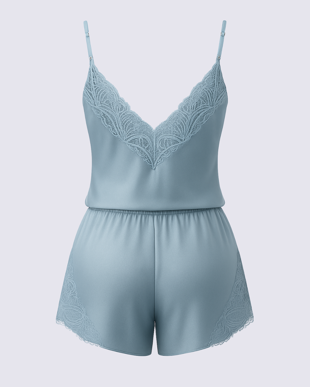 Women's Elegant Simple Comfort Satin Contrast Lace Pajama Set