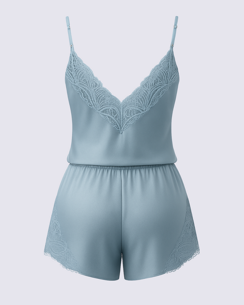 Women's Elegant Simple Comfort Satin Contrast Lace Pajama Set