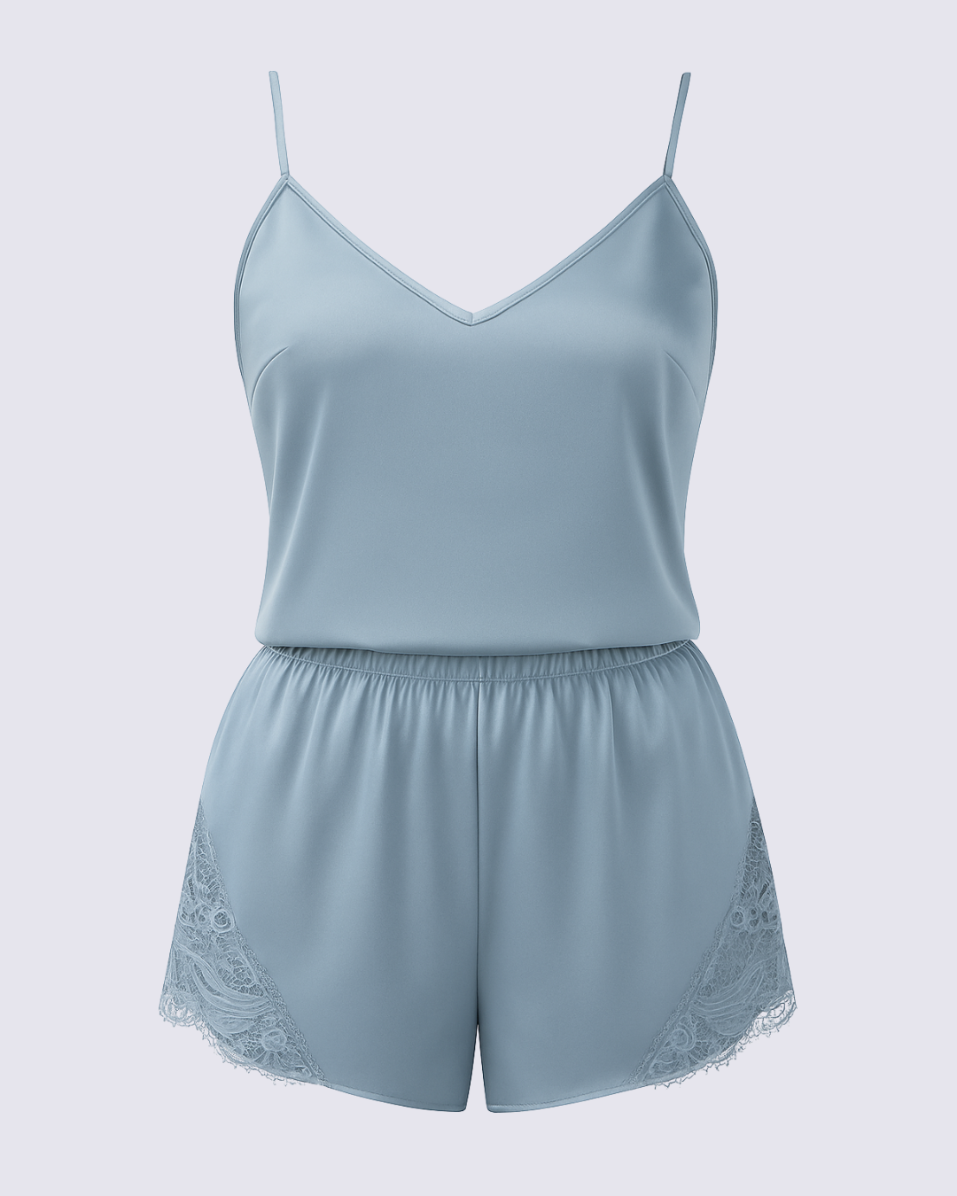 Women's Elegant Simple Comfort Satin Contrast Lace Pajama Set