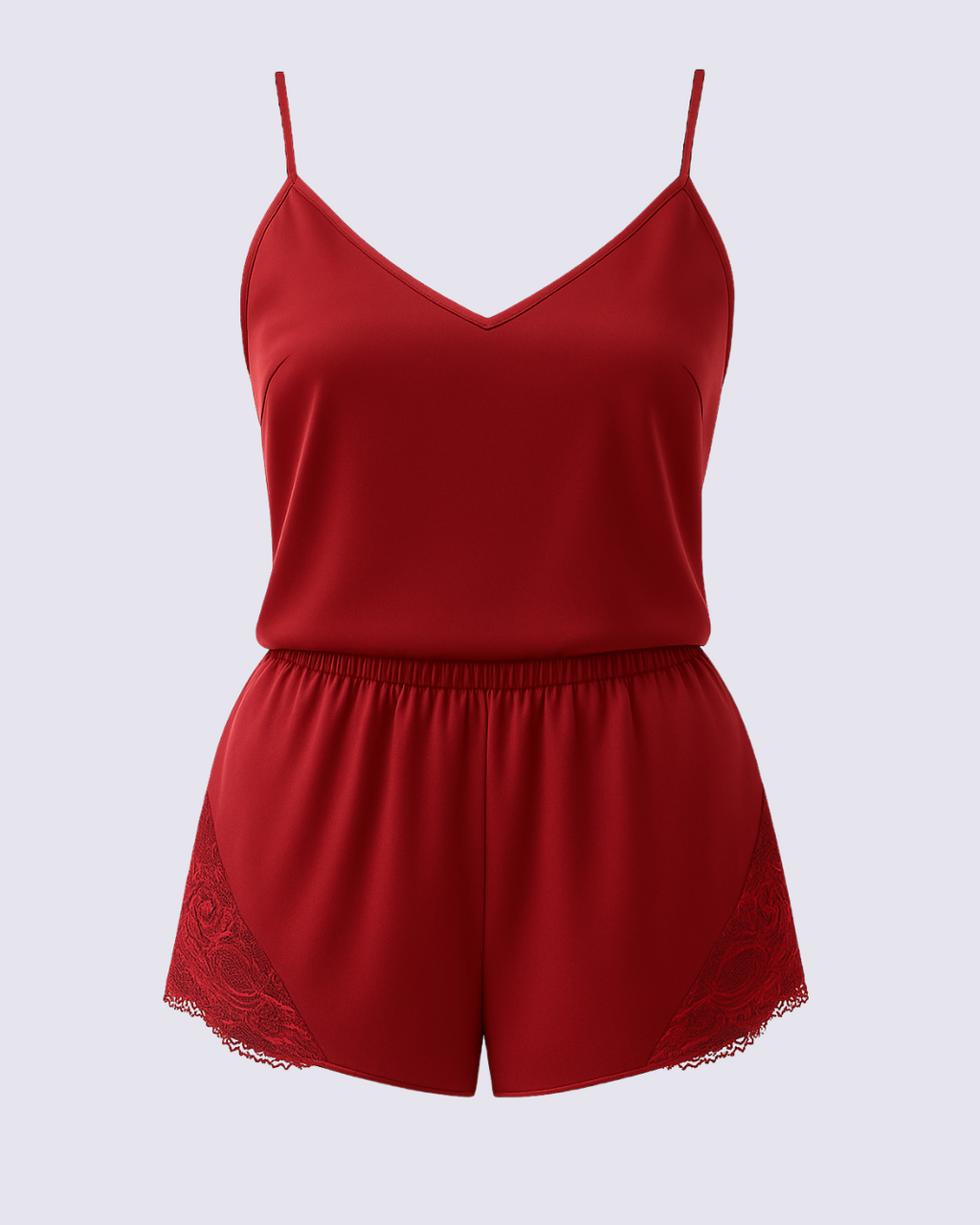 Women's Elegant Simple Comfort Satin Contrast Lace Pajama Set