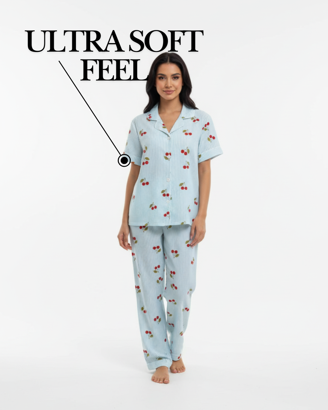 Blue Cherry Bliss Pajama Set – Short Sleeve Shirt & Full-Length Pants