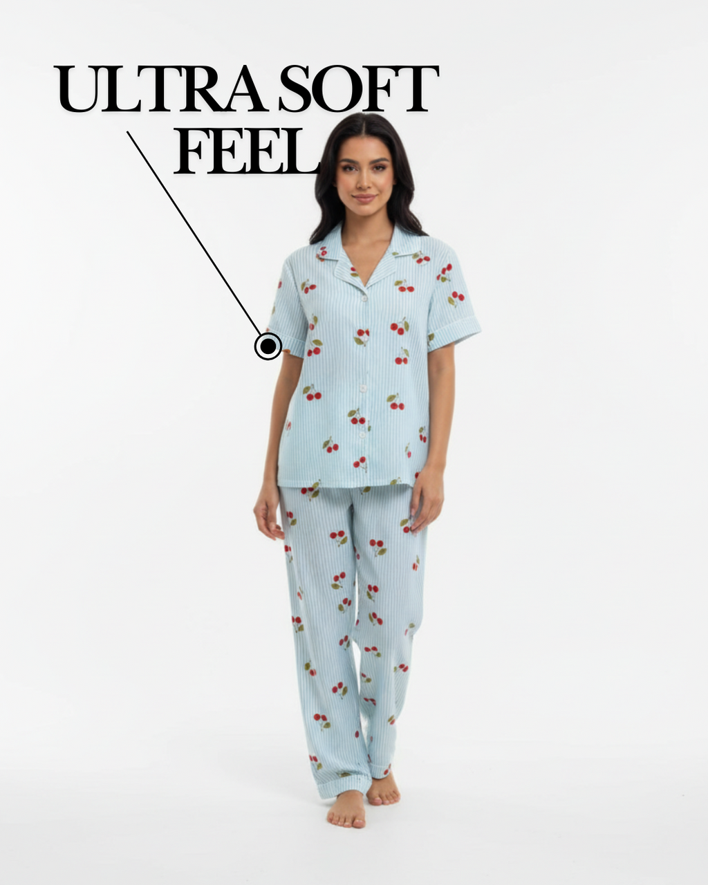 Blue Cherry Bliss Pajama Set – Short Sleeve Shirt & Full-Length Pants