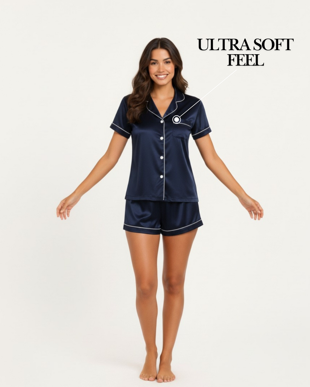 Women’s Satin Short Sleeve Pajama Set – Button Down Top and Shorts