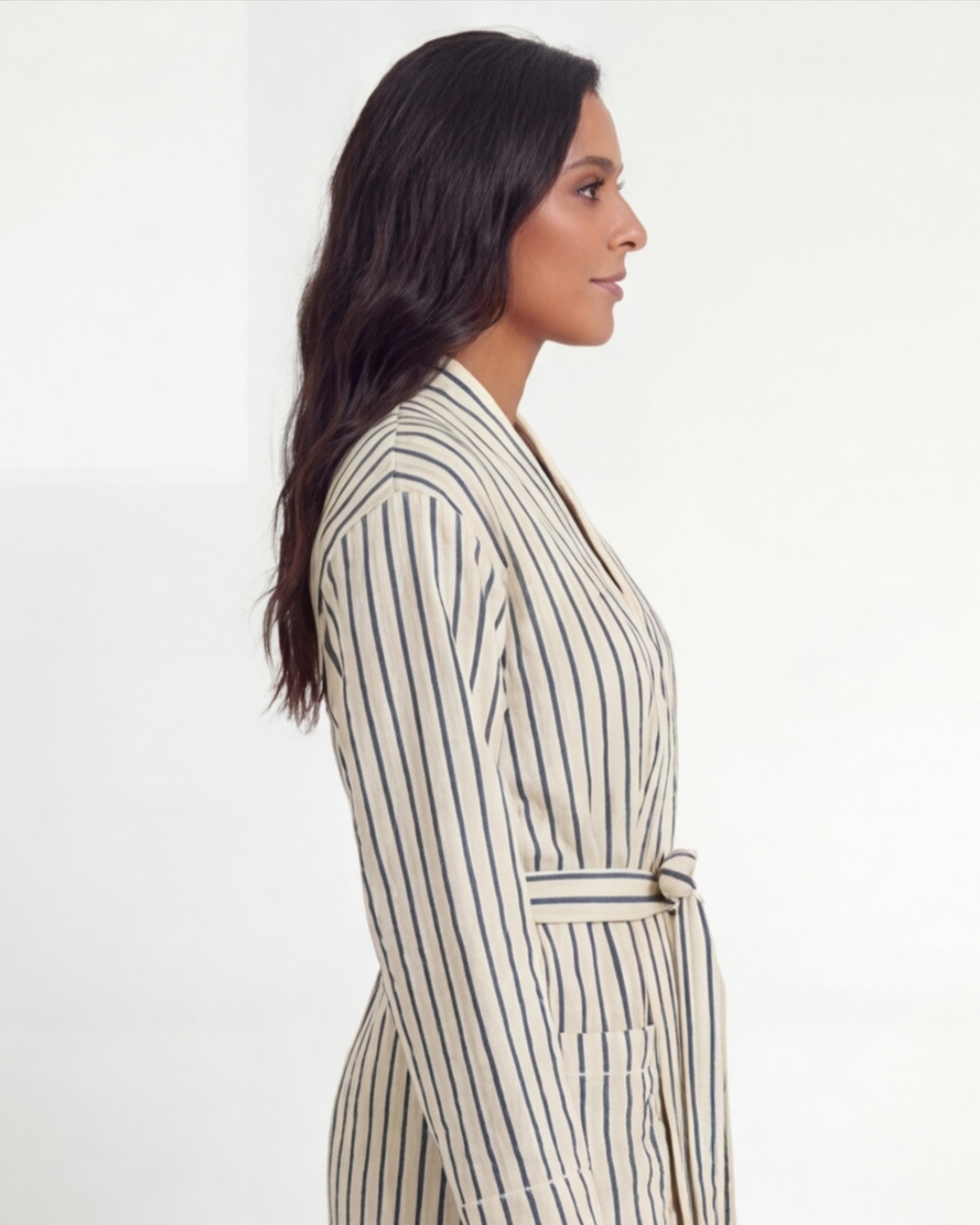 Women’s Luxury Comfort Long Robe – Elegant Pinstripe Bathrobe