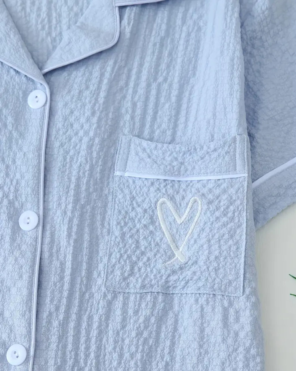 Women's Blue Shortsleeve Pajama - Button Up Shirt With Matching Pants Sleepwear