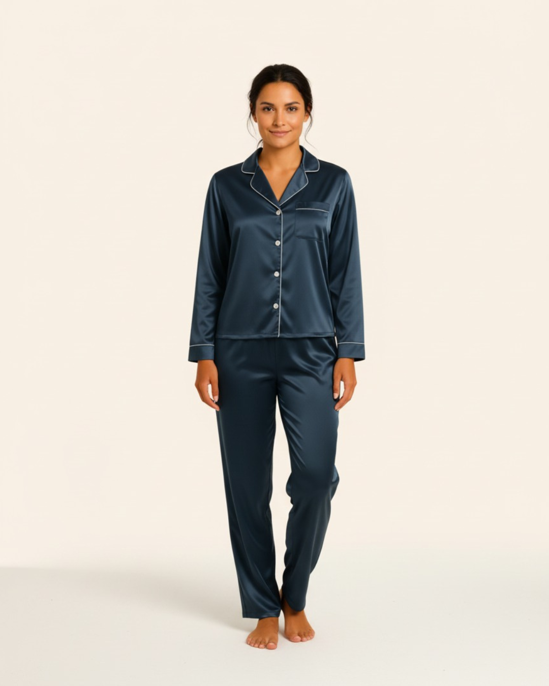 Women's Satin Longsleeve Pajama set - Button-up shirt and matching pants