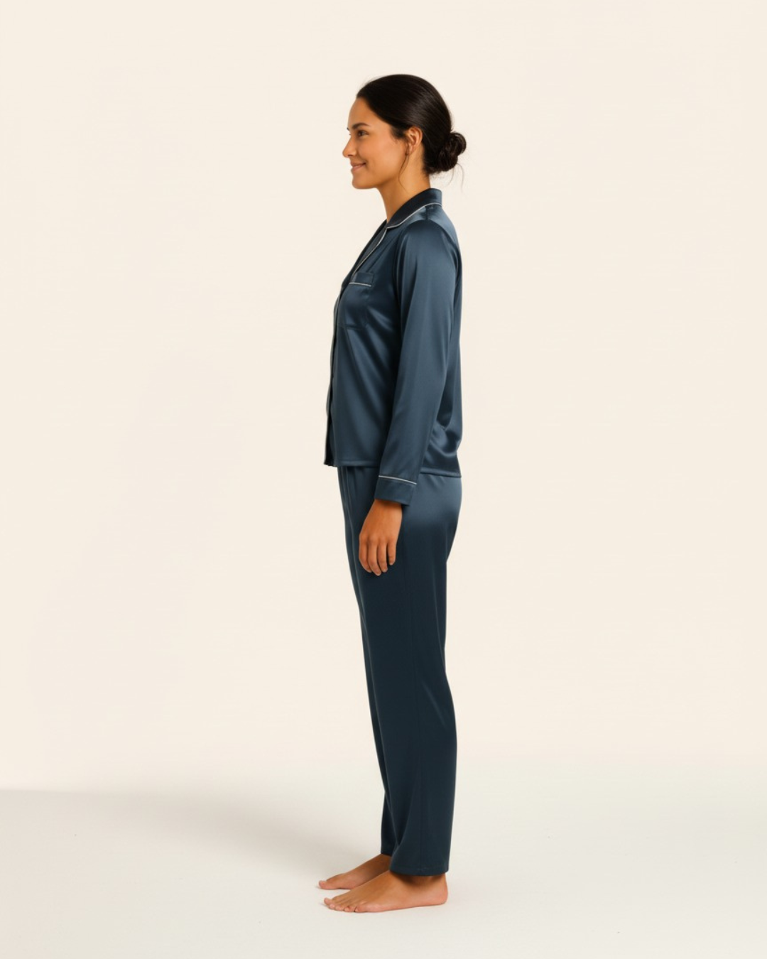 Women's Satin Longsleeve Pajama set - Button-up shirt and matching pants