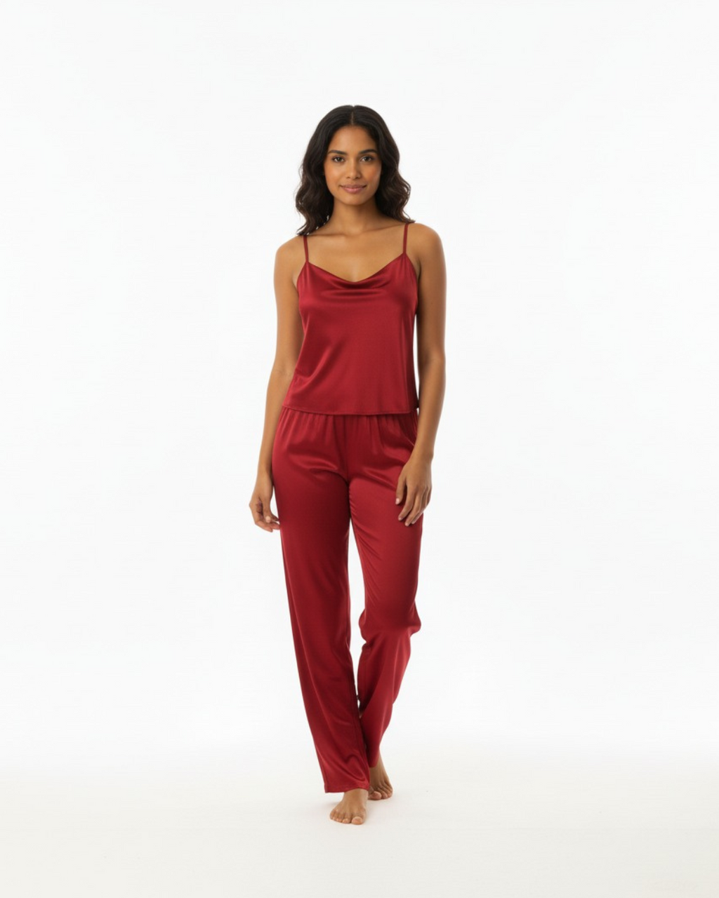 Women's Cow Neck Sleevless Long Pajama - Breathable Satin Pajama Set