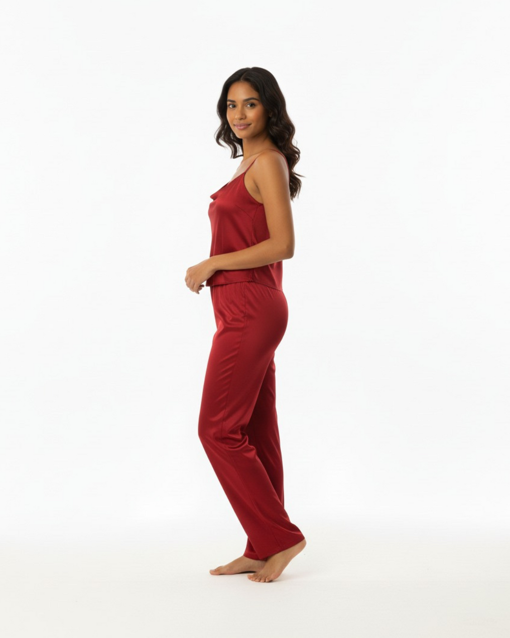Women's Cow Neck Sleevless Long Pajama - Breathable Satin Pajama Set