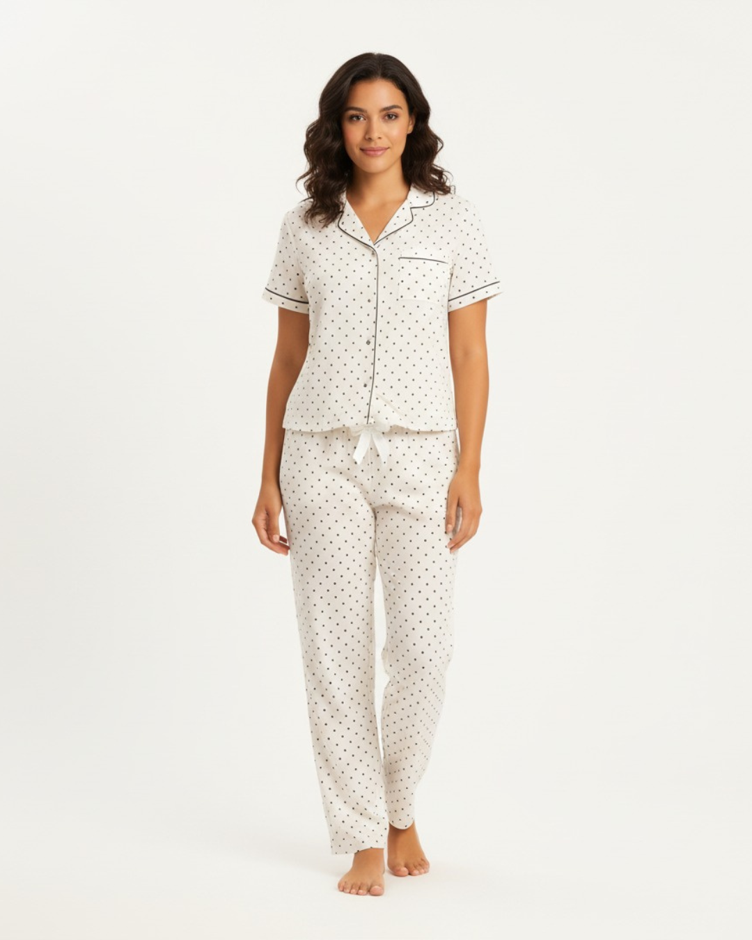 Women's Polka Dot Shortsleeve Pajamas - Button Down Collar shirt with Matching Pants