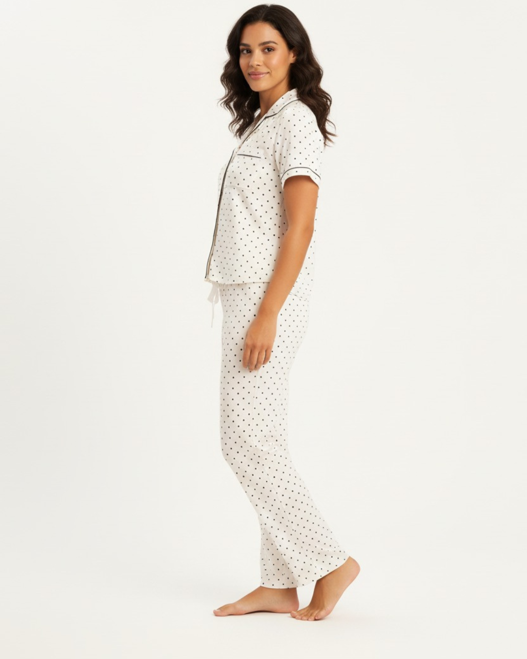 Women's Polka Dot Shortsleeve Pajamas - Button Down Collar shirt with Matching Pants