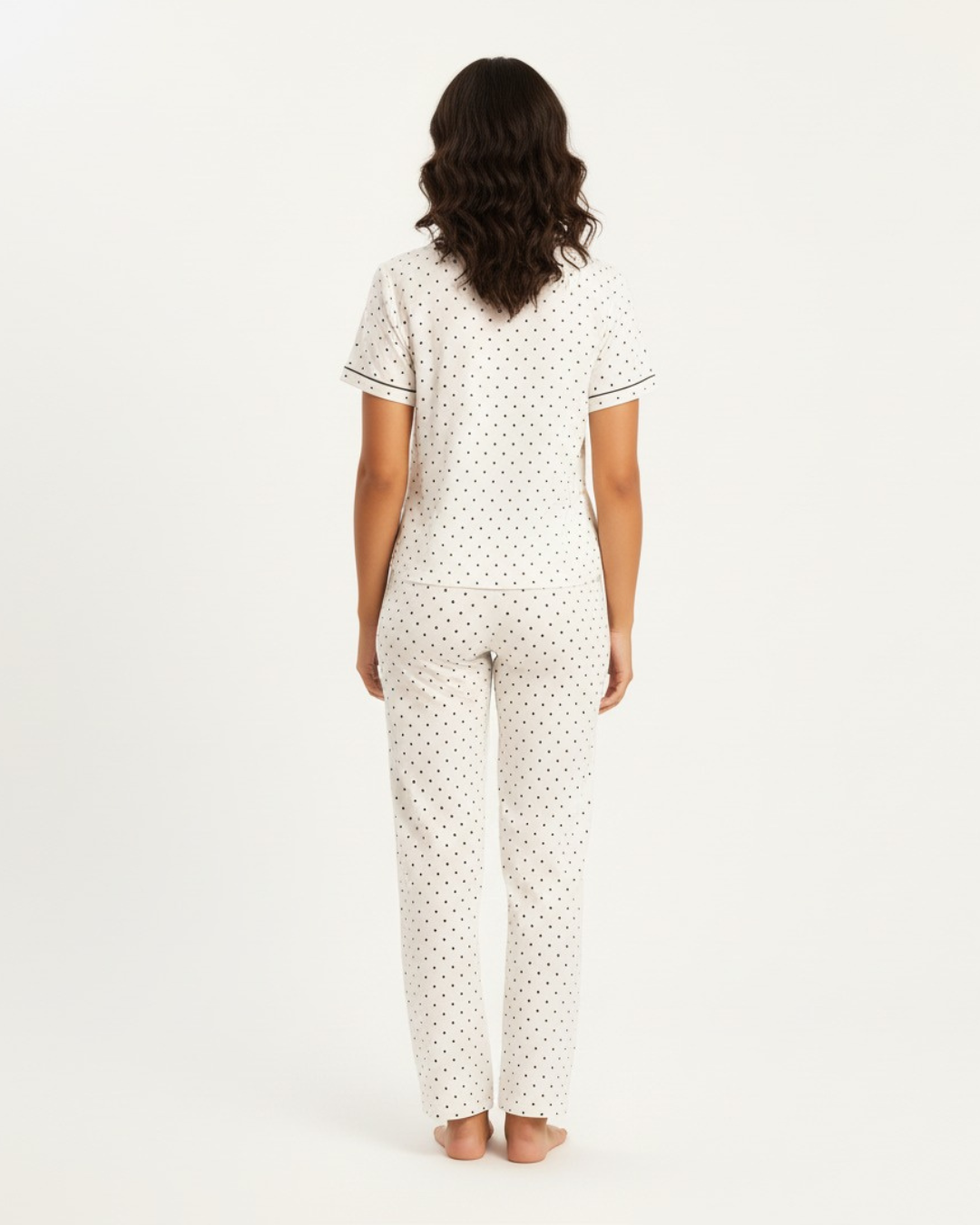 Women's Polka Dot Shortsleeve Pajamas - Button Down Collar shirt with Matching Pants