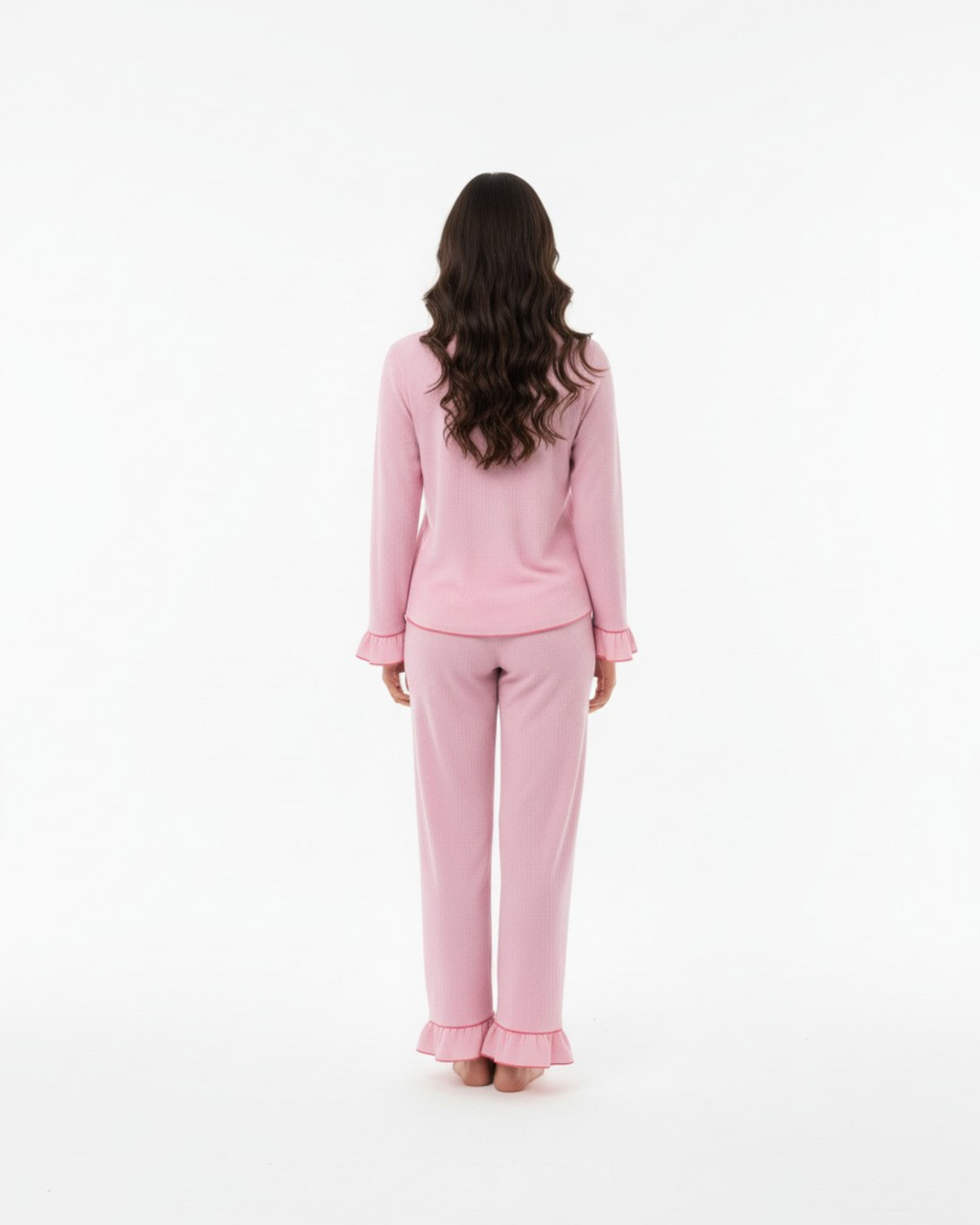 Women's Pink Longsleeve Pyjama Set - Full-length bottoms and relaxed long sleeve top