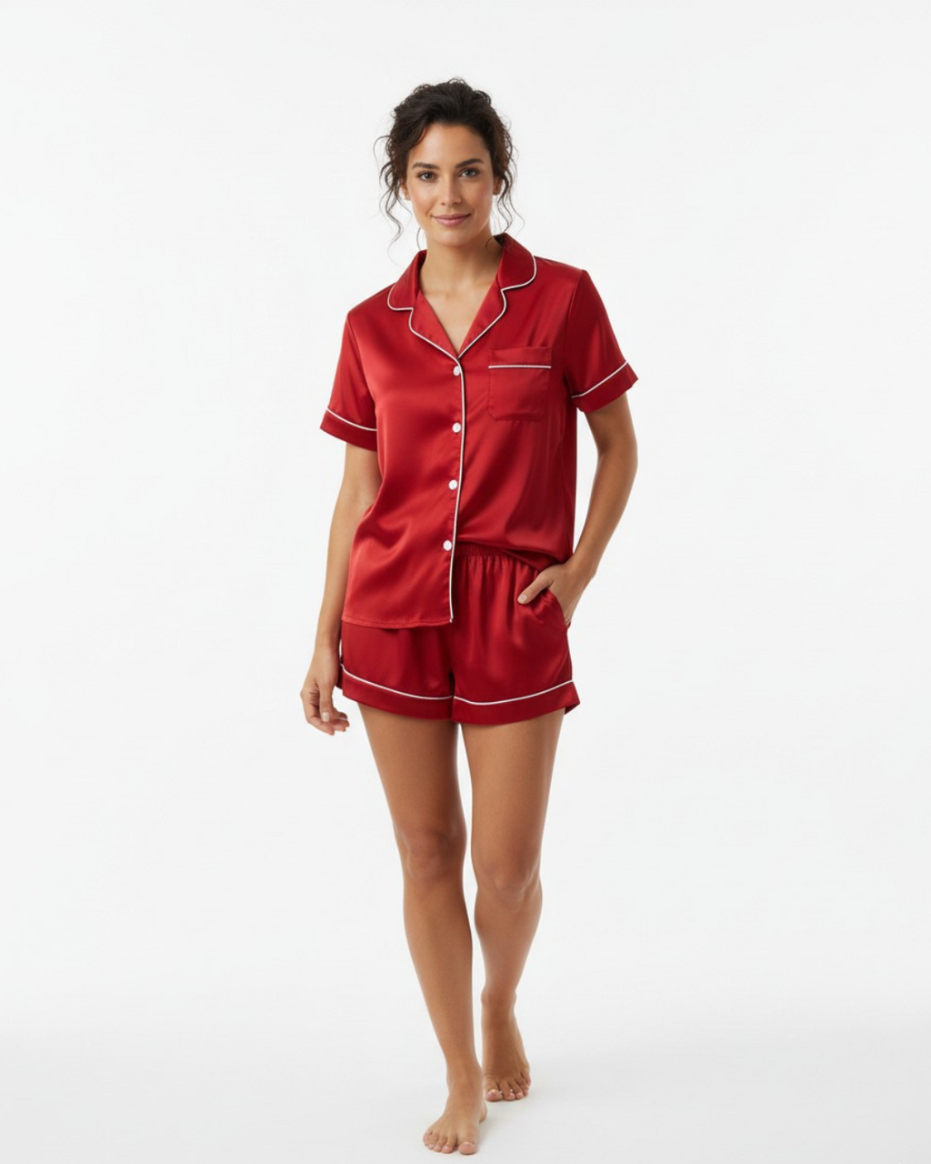 Women's Solid Satin Pajama Set