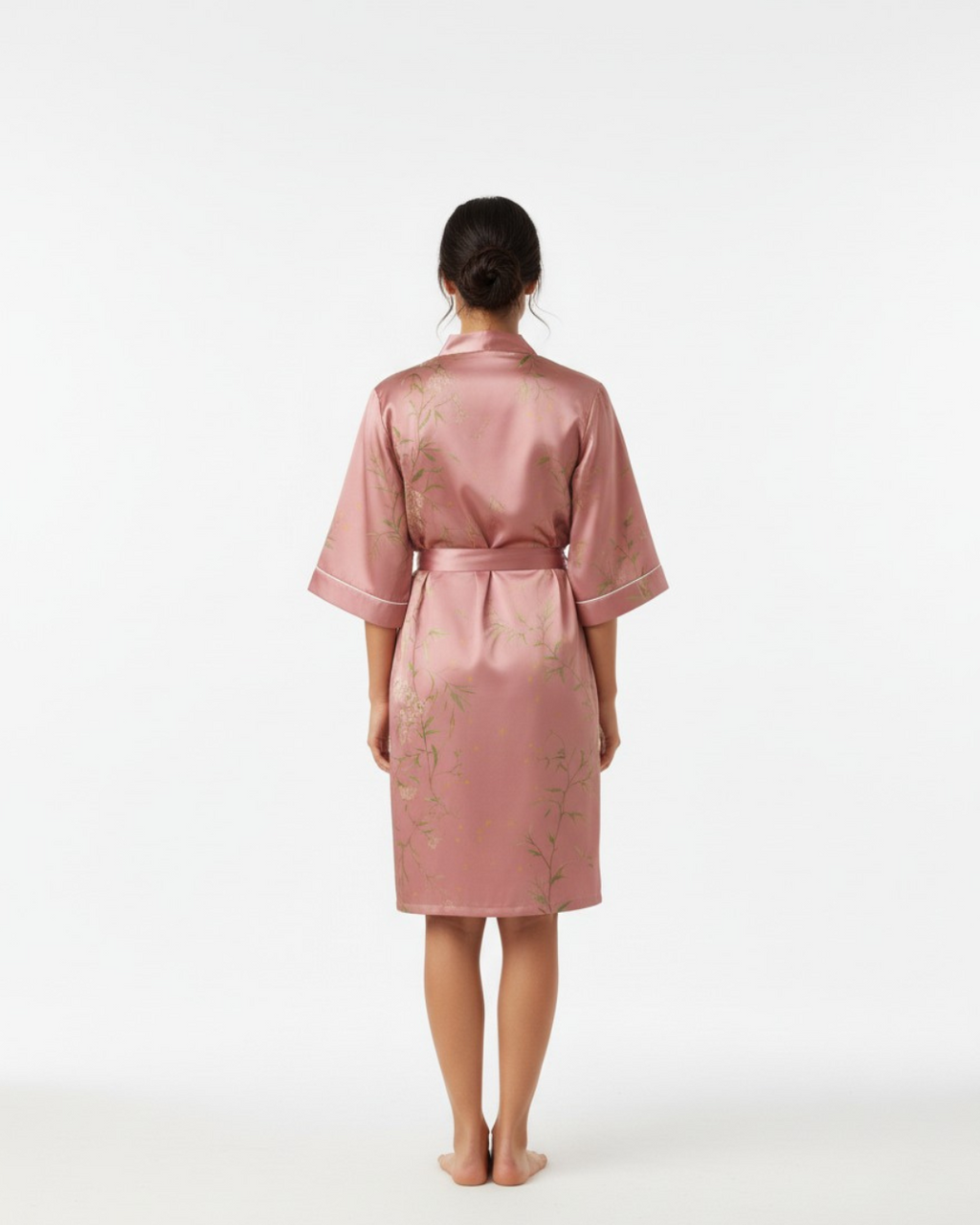 Women's Pink Elegant Floral Print Satin Robe kimono