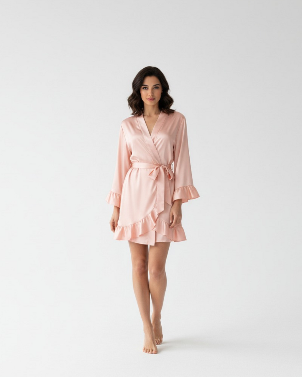 Women's Pink Elegant V-Neck Satin Robe