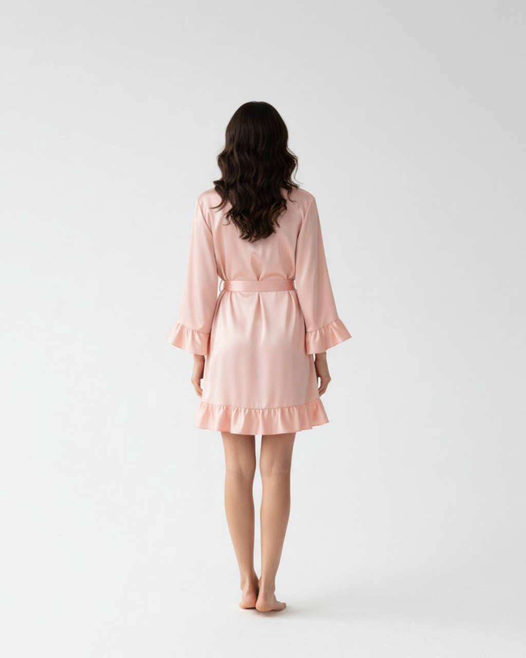 Women's Pink Elegant V-Neck Satin Robe