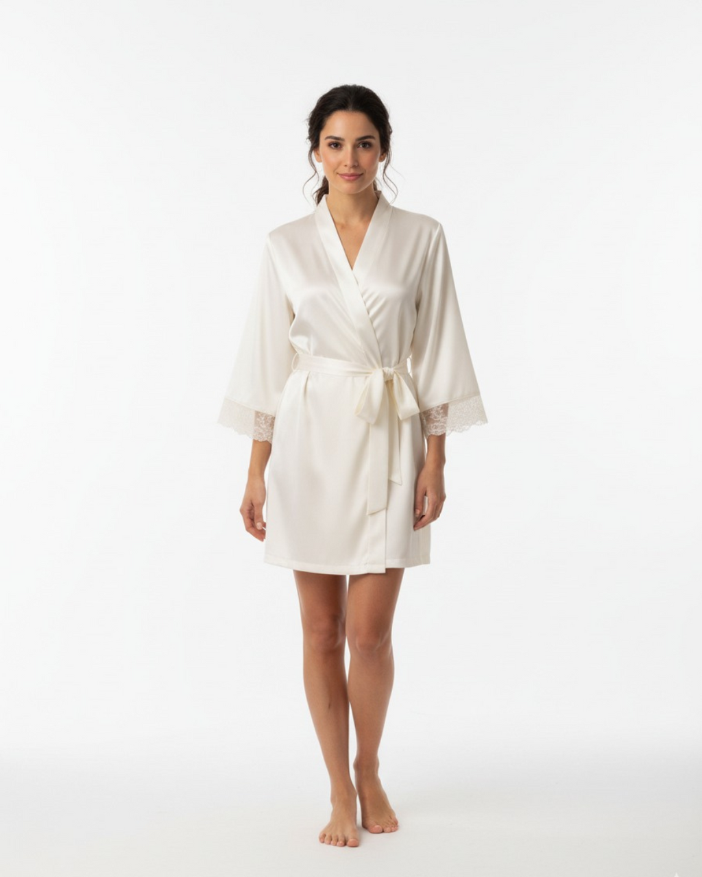 Women's Elegant Solid White Sleepwear Robe Set