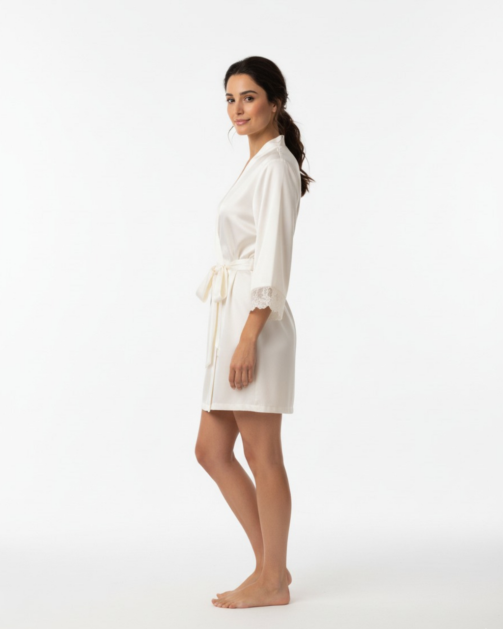 Women's Elegant Solid White Sleepwear Robe Set
