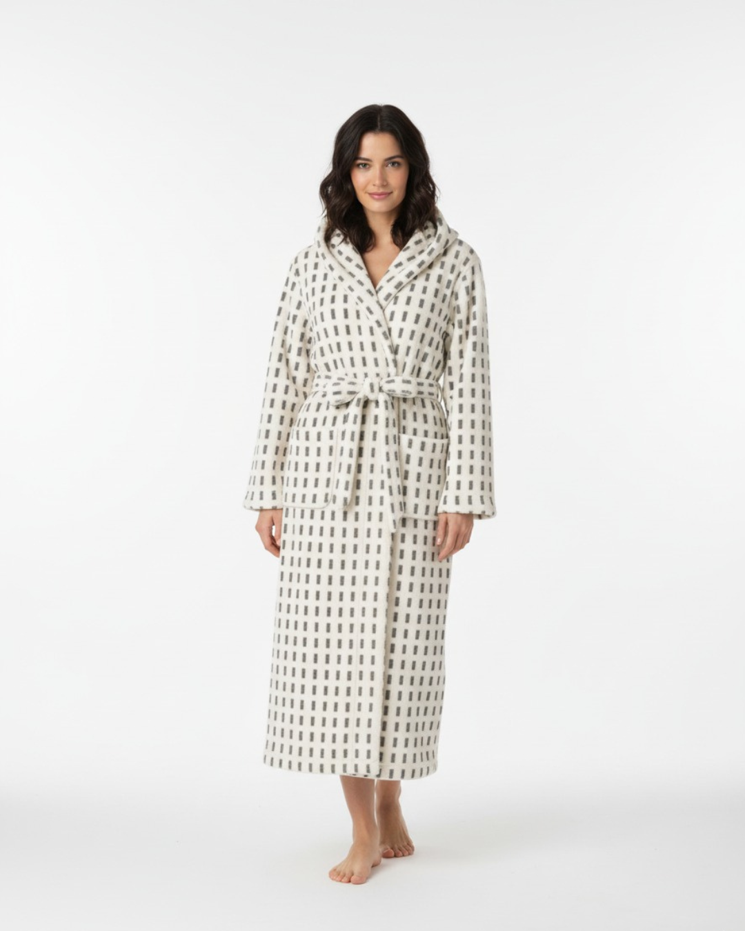 Women's Geometric Patterned Hooded Comfort Bathrobe