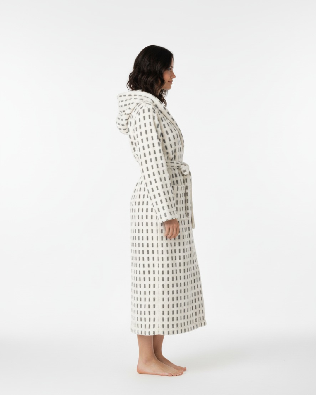 Women's Geometric Patterned Hooded Comfort Bathrobe