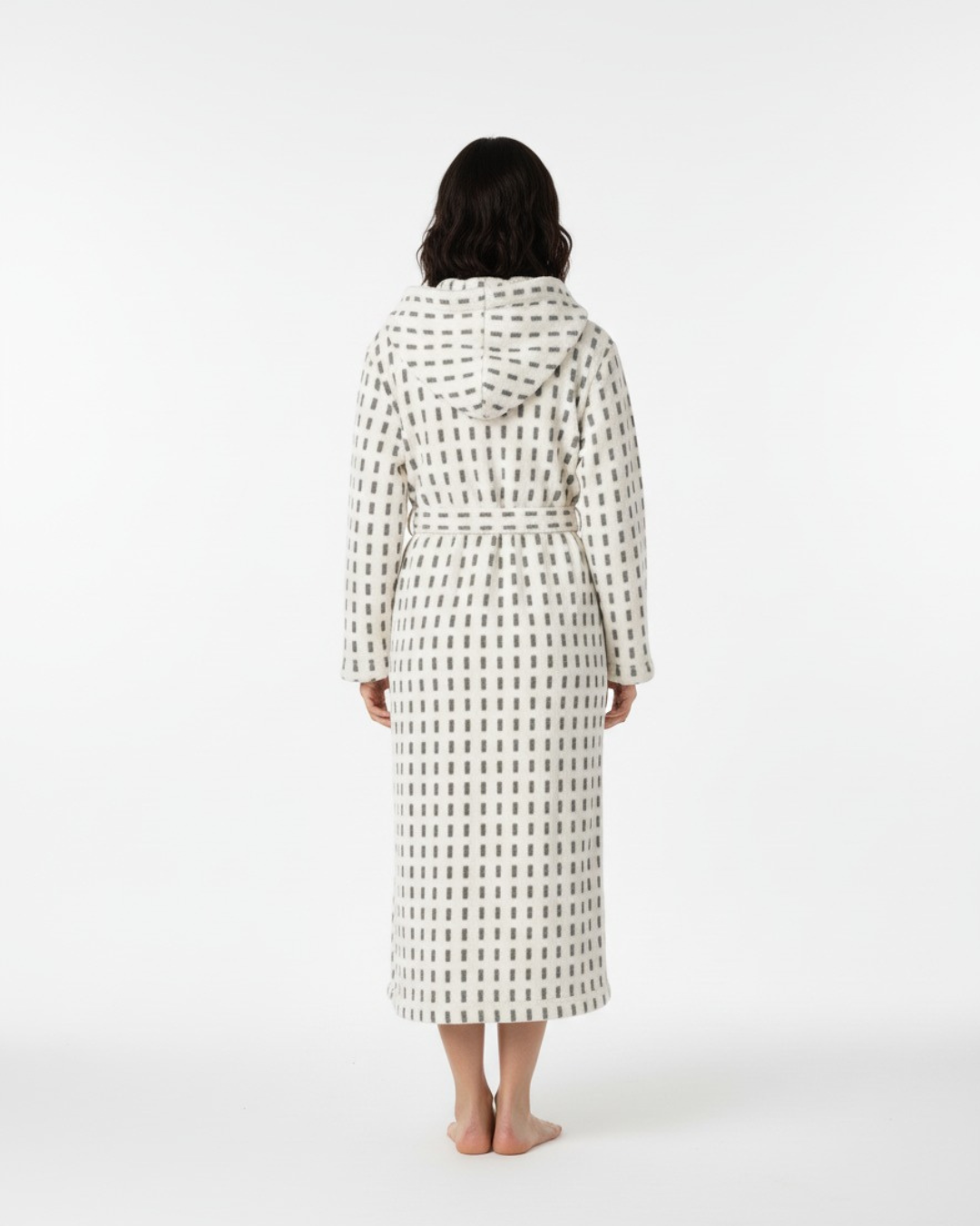 Women's Geometric Patterned Hooded Comfort Bathrobe