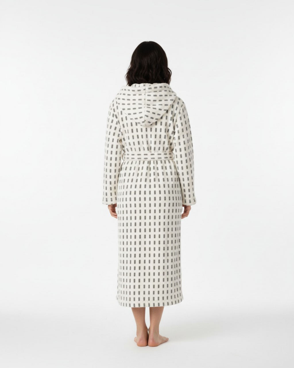 Women's Geometric Patterned Hooded Comfort Bathrobe