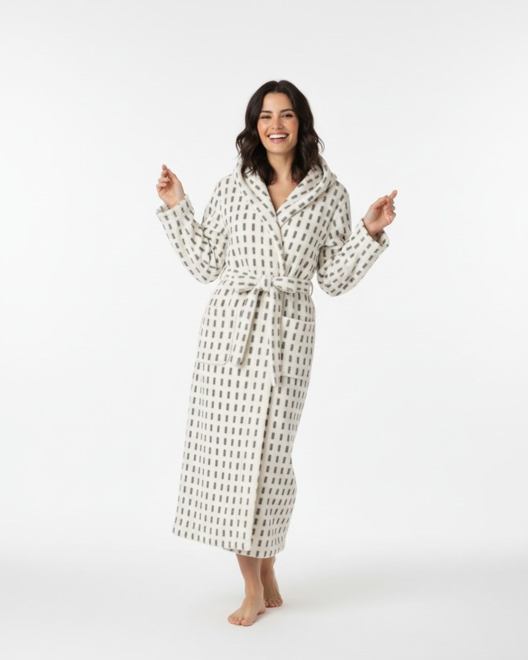 Women's Geometric Patterned Hooded Comfort Bathrobe
