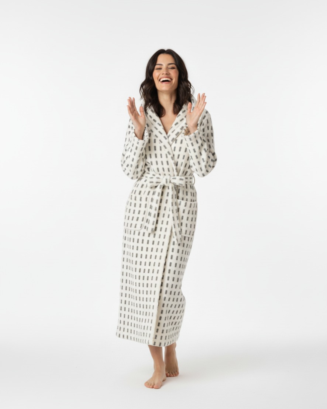 Women's Geometric Patterned Hooded Comfort Bathrobe