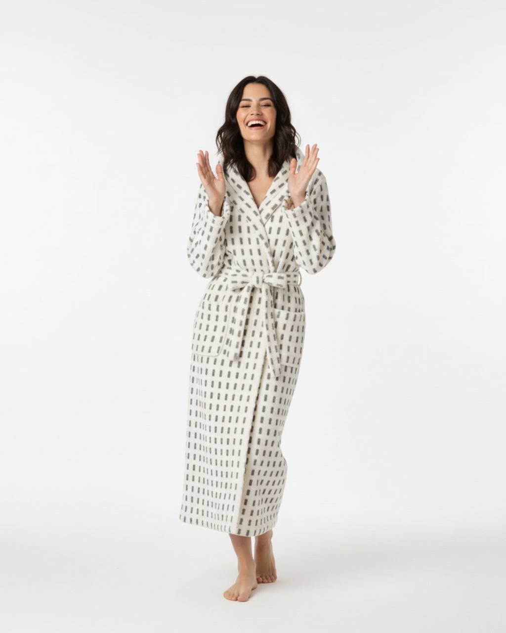 Women's Geometric Patterned Hooded Comfort Bathrobe