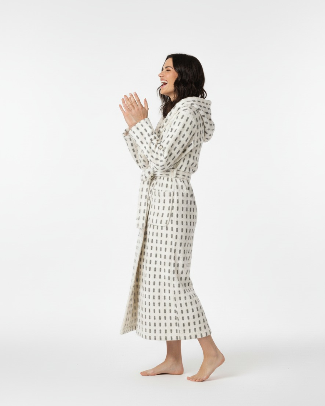Women's Geometric Patterned Hooded Comfort Bathrobe