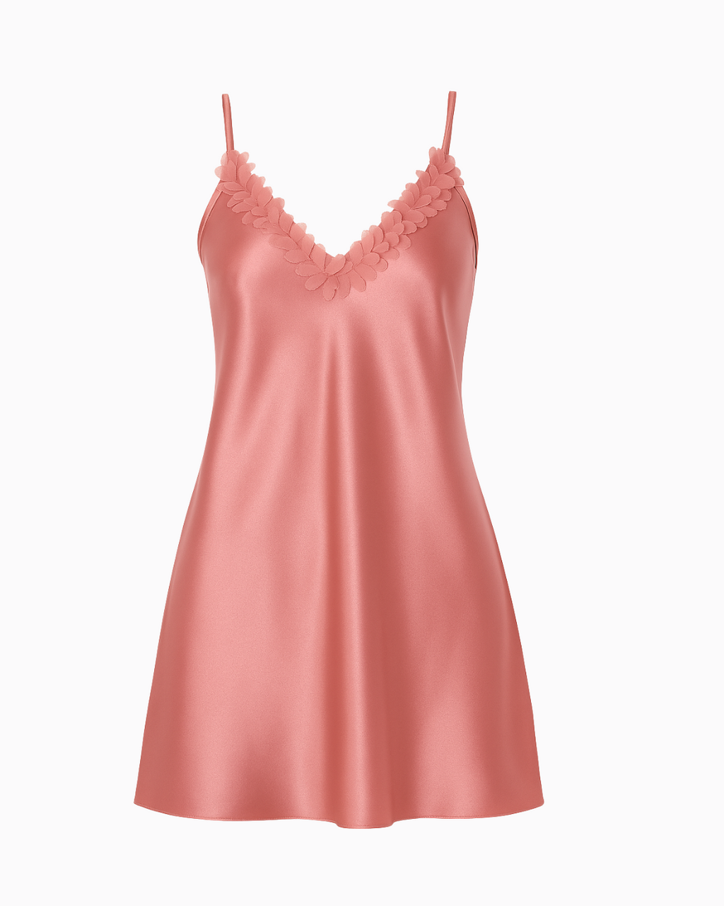 Women's Pink Short Nightgown - Sleeveless Satin Nightgown with Lace Trimmings