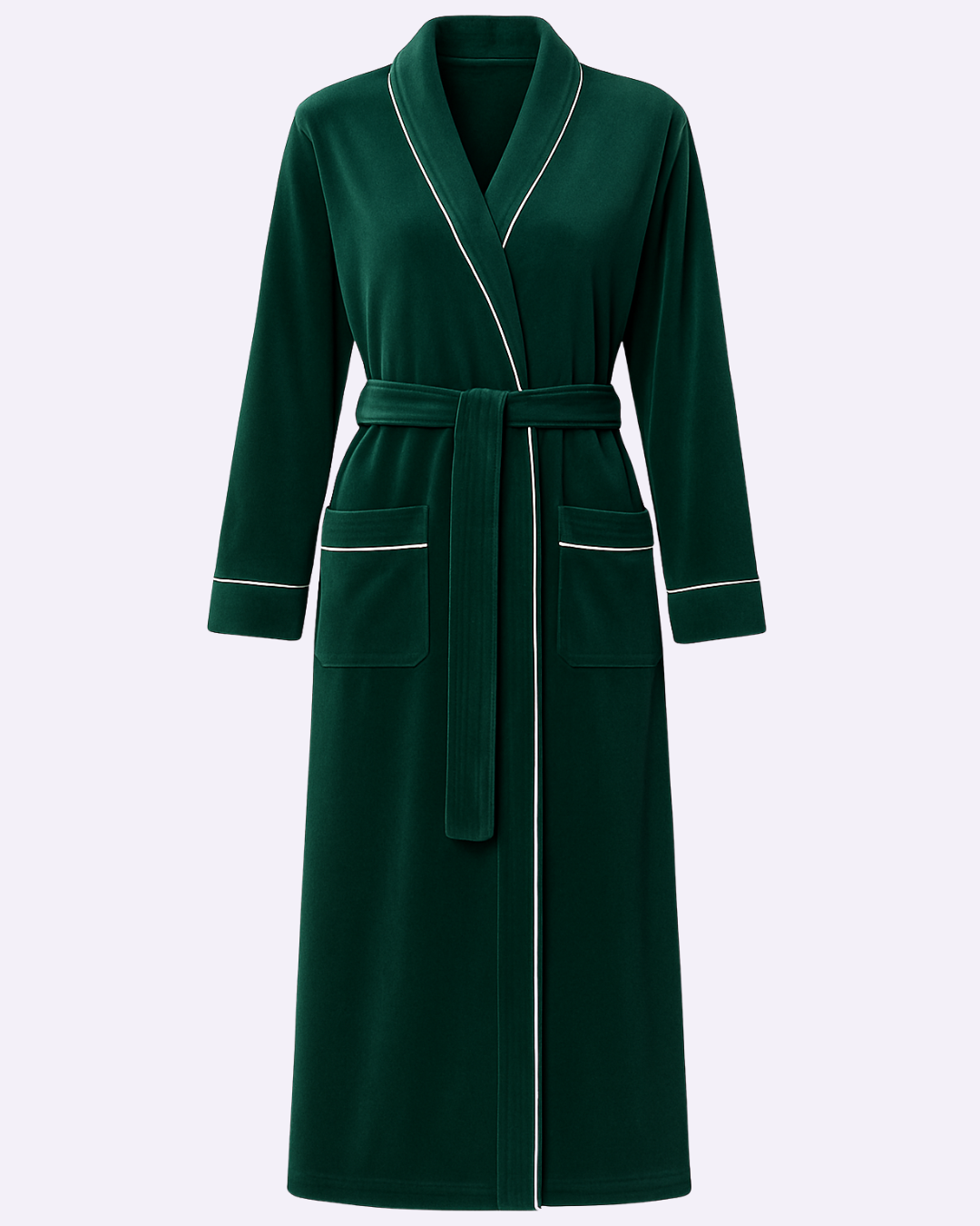 Women’s Bathrobe with Piping – Long Cotton Robe with Belt and Pockets