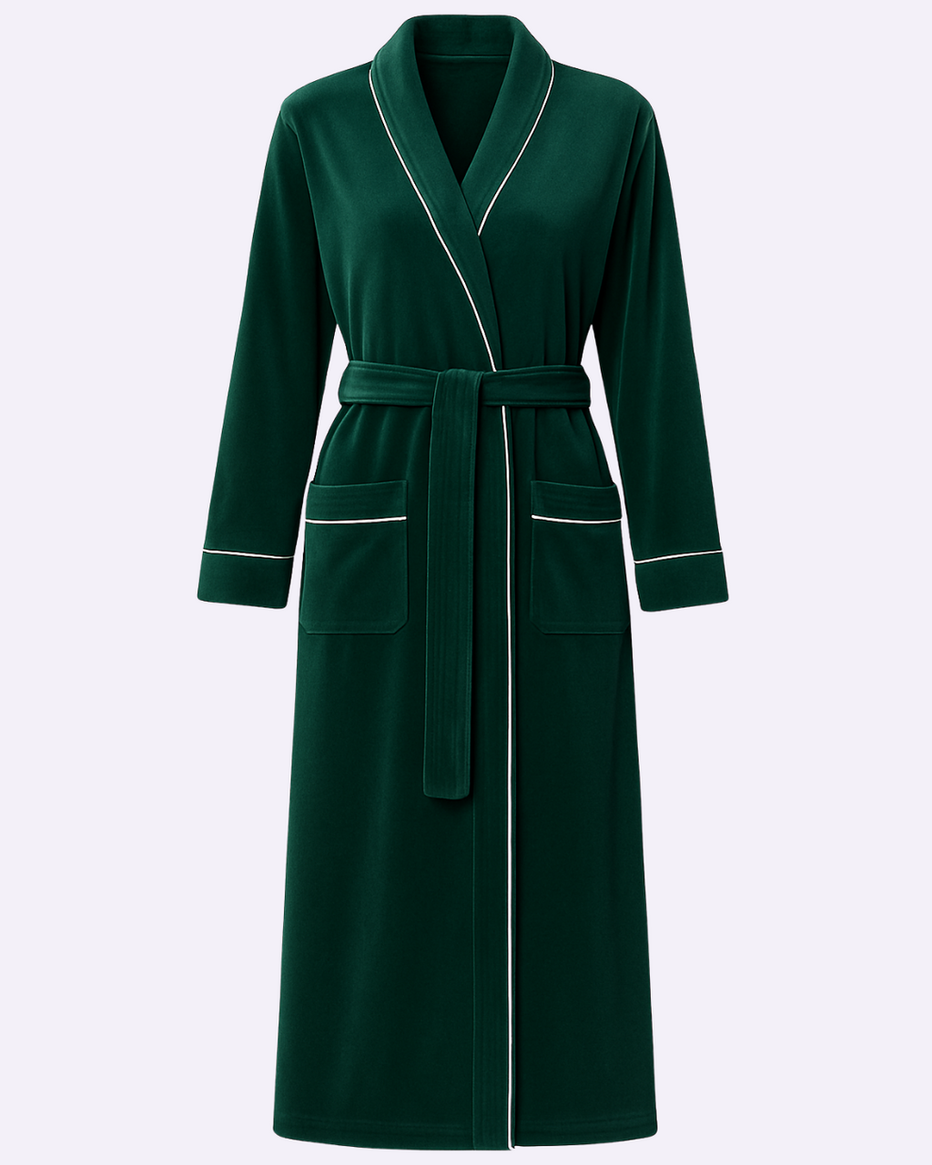 Women’s Bathrobe with Piping – Long Cotton Robe with Belt and Pockets