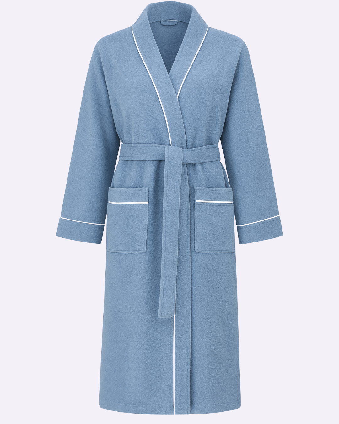 Women’s Bathrobe with Piping – Long Cotton Robe with Belt and Pockets