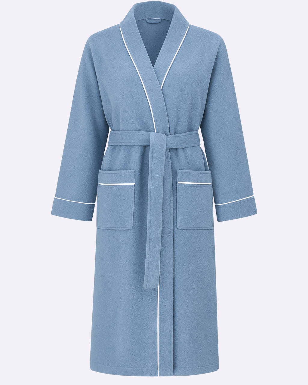 Women’s Bathrobe with Piping – Long Cotton Robe with Belt and Pockets